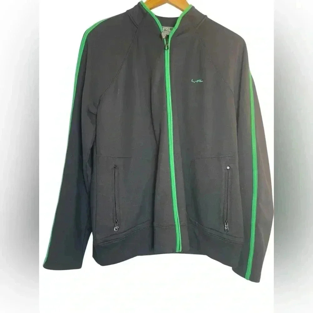 LRL Lauren Ralph Lauren Womens Full Zip Active Fitness Jacket Black Green XL